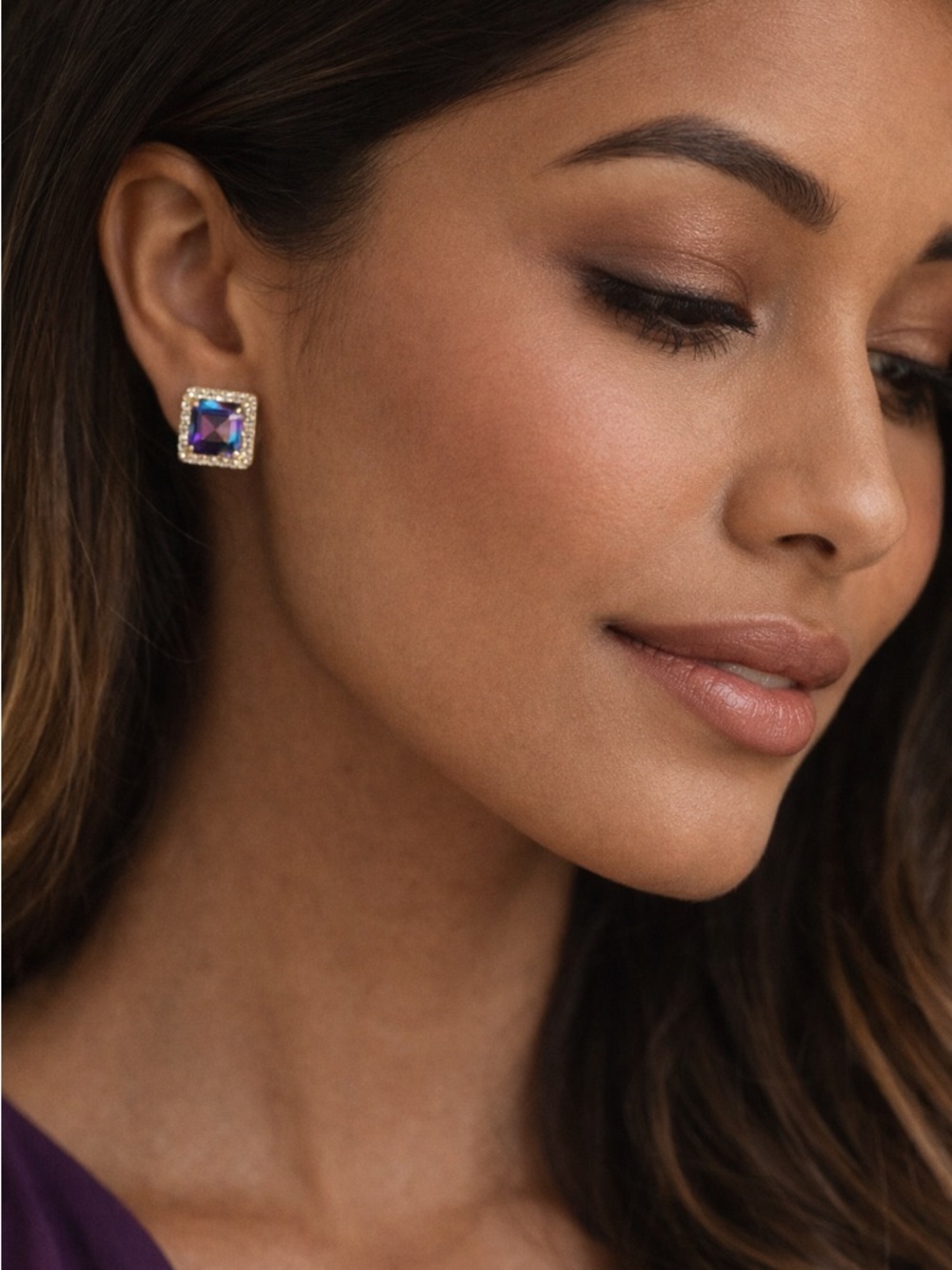 Sterling Silver Mystic Topaz Stud Earrings 2.72 CTTW 6MM Halo - Women Jewelry